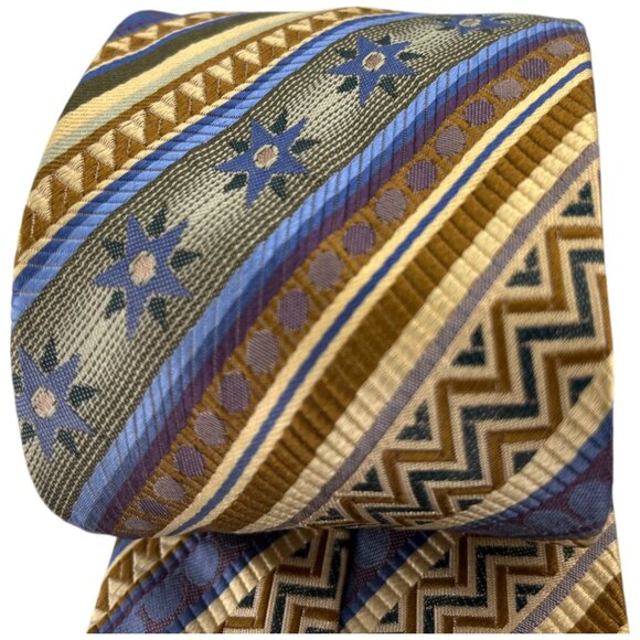 XMI Platinum USA Striped Geometric 100% Italy Silk Tie 60" x 3.5" - Picture 3 of 8